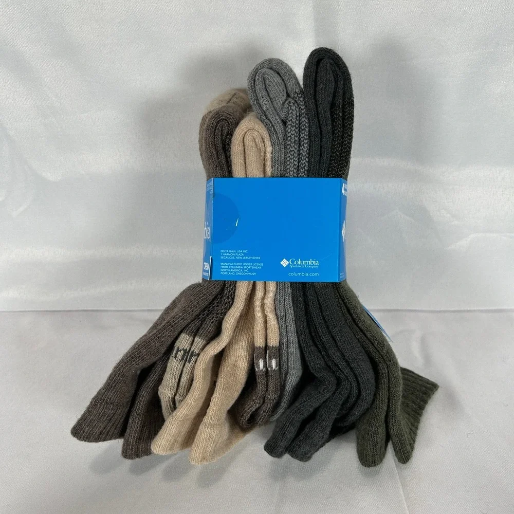 Columbia Mens 4 Pack Wool Blend Crew Socks Green Brown Tan Grey RCS847MMEAS44PR
